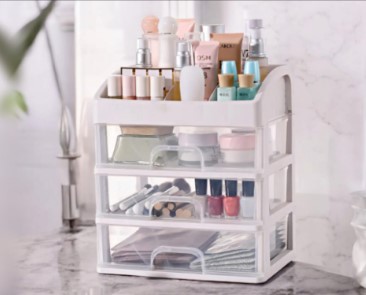 Cosmetic Organizer Tiered Acrylic Stand with Drawers - Transparent Makeup Brush Lipstick Jewelry Holder, Stackable Vanity Storage Box, Anti-Dust Lid Travel Portable, Premium Bathroom Beauty Essential UAE B2B 